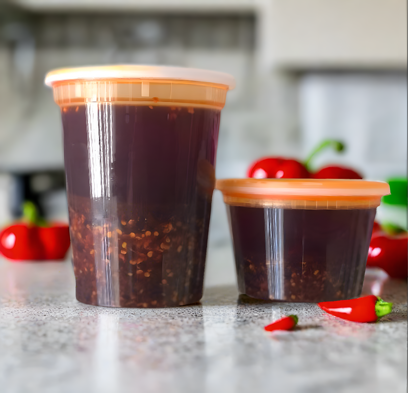 There are two bottles of chili oil that come in different sizes.